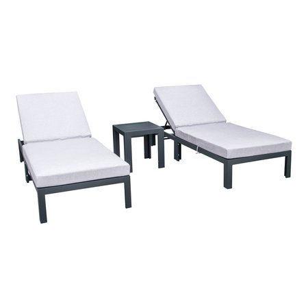 LEISUREMOD Chelsea Modern Outdoor Chaise Lounge Chair With Side Table & Light Grey Cushions CLTBL-77LGR2